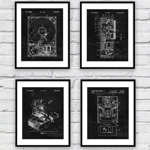 Computer Blueprint Print Harddisk Patent Vintage Poster Science Gift Steampunk Art Picture Canvas Painting Office Wall Art Decor