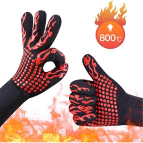 1Pcs High Temperature Resistance Oven Mitts BBQ Gloves 500 800 Degrees Fireproof Barbecue Heat Insulation Microwave Oven Gloves