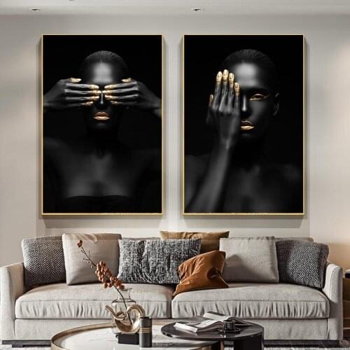 Black Gold Woman Portrait Canvas Painting Picture Posters And Prints Scandinavian Wall Art Living Room Home Decoration