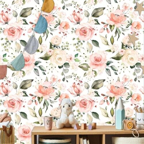 Removable Retro Custom Pink Rose Floral Wallpaeprs for Living Room Background Self Adhesive Murals Wall Panel Papers Home Decor