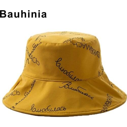 Bauhinia foldable double-sided fisherman hat Harajuku style soft sister sun hat Japanese hat top letter sun protection face hat