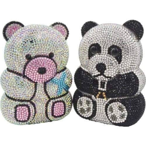 Lovely Bear Animal Clutch Bags Designer Evening Bags Luxury Crystal Wedding Bridal Purse Female Mini Handbags P05