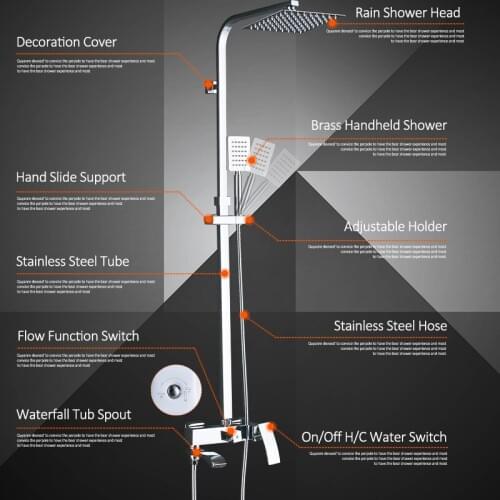 Vidric Vidric Bathroom Shower Faucets Set Rainfall Ultrathin Shower Head Waterfall Tub Spout Faucet Brass Single Handle Mixer Ta