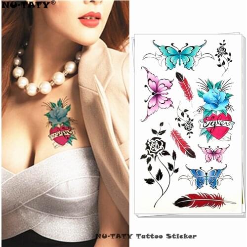 Nu-TATY Butterfly feather Temporary Tattoo Body Art Arm Flash Tattoo Stickers 17*10cm Waterproof Fake Henna Painless Tattoo