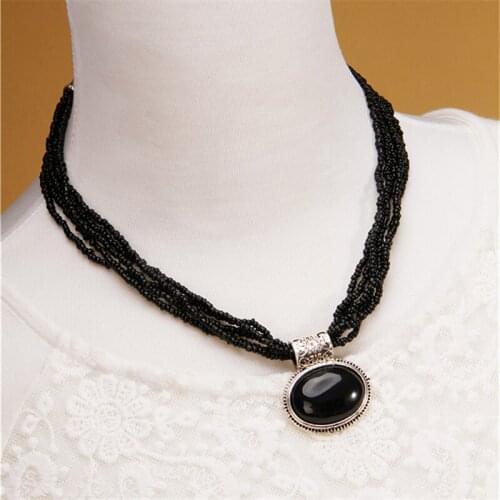 Women Party Dress Wedding Romantic Jewelry Exquisite bohemia seed bead black rhinestone pendant chain necklace long