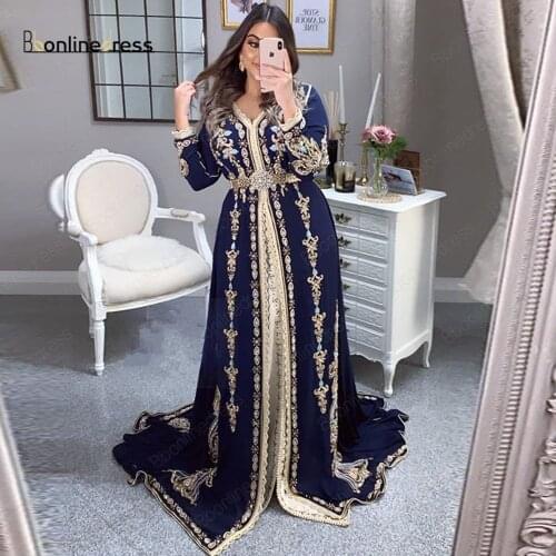 2020 New Dubai Muslim Evening Dress Long Embroidery Crystal Beading Arabic Moroccan Caftan Abaya Formal Gowns robe de soiree