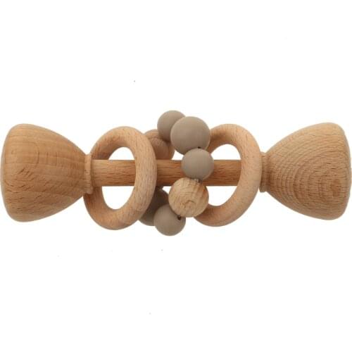 1pc Baby Teether Wooden Music Rattle BPA Free Wooden Gym Ring Rodent Silicone Beads Newborn Educational Montessori Toys
