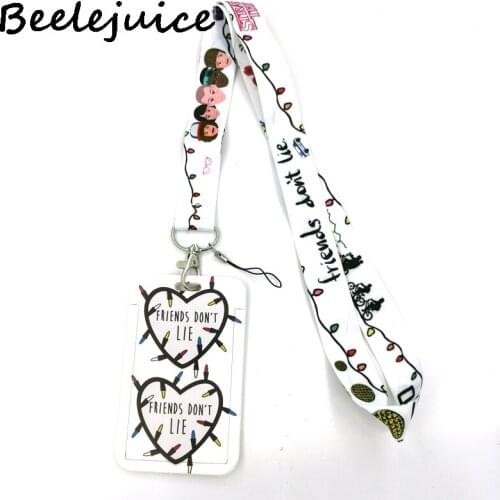 12sets White Heart Stranger things Neck Strap Lanyards ID badge card holder keychain Mobile Phone Strap Ribbon webbing necklace