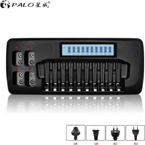 14 slots intelligent LCD battery Charger for 1.2v NICD NiMH AA AAA Rechargeable battery 9v rechargeable battery 9v