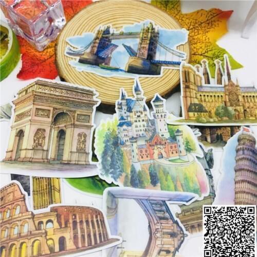 15 pcs Beautiful building Stickers for Car Styling Bike Motorcycle Phone book Travel Luggage toy Funny Sticker Bomb Decals