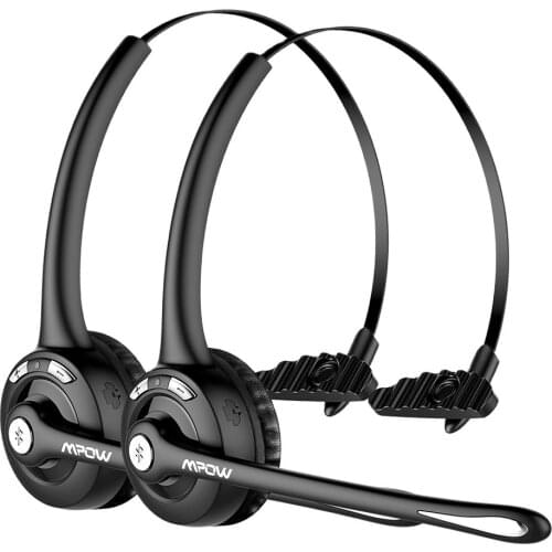 2pcs Mpow 015 Pro Wireless Headphones Bluetooth Headset with Noise Cancelling Mic Mute Function for Office Busniess Truck Driver