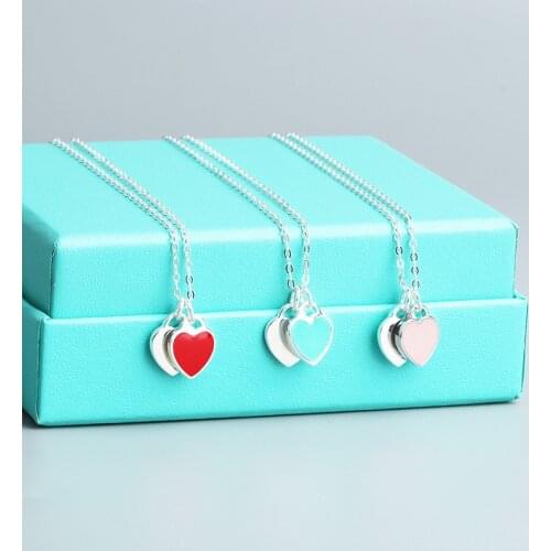 2021 New European Love Necklace s925 Sterling Silver Necklace Blue Heart Necklace Enamel Love Necklace