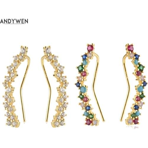ANDYWEN 925 Sterling Silver Gold 24mm Guadaloupe Multicolour 18k Gold Plated Hoop Earrings Climber No Piercing Rock Punk Jewelry