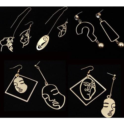 Korean Version Of Asymmetric Earrings Simple Symbol S925 Earrings Minimalist Hollow Creative Face Earrings