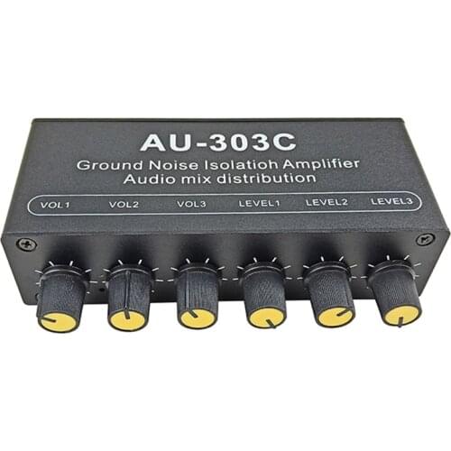 Audio Mixer (3 Input 3 Output ) Stereo Ground Noise Isolation Amplifier for Car Audio Speaker Computers Anti Jamming