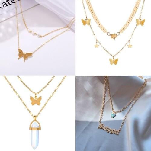 BALANBIU Punk Cute Butterfly Pendant Necklaces For Women Delicate Gold Color Brass Link Chains 2021 Fashion Jewelry