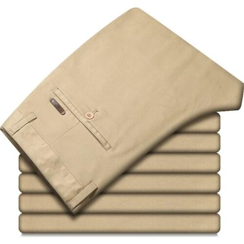 Men Slim Classic Business style Khaki ArmyGreen Black Straight Casual Work pants Fashion Brand Cotton Simple dad jeans Trousers