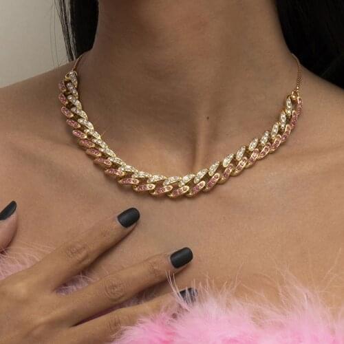 Personality fashion simple jewelry with geometric retro Cuban buckle necklace rhinestone cross chain necklace for female