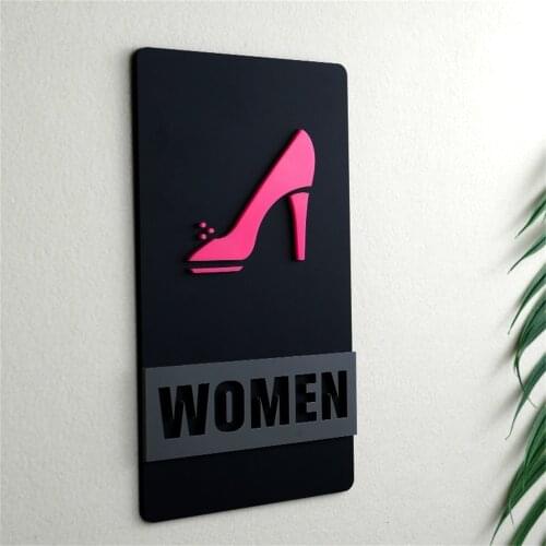 Man Pipe Signs Women High Heeled Shoes Icon Acrylic Signage Plate Wall Sticky 3d Toilet Room Door Mounted Sign Board