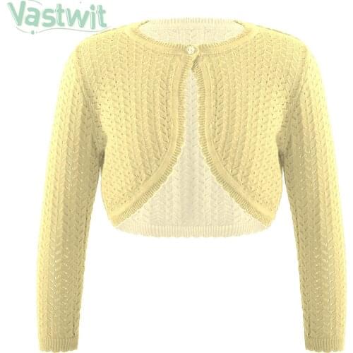 Kids Girls Long Sleeve Flowers Girl Clothes Knitted Bolero Jacket Shrug Cloaks Shawl Shrug Outerwear for Wedding Birthday Party