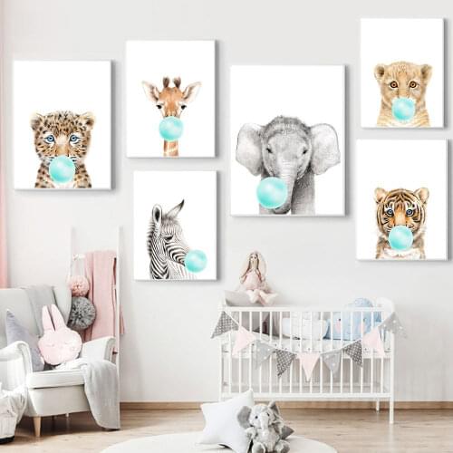 Baby Animal Tael Bubble Poster Nursery Canvas Wall Art Print Zebra Giraffe Painting Nordic Kids Decoration Picture Bedroom Decor