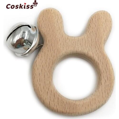 Baby Teether Bells Beech Wooden Rabbit Natural Handmade Wooden Teether DIY Eco-Friendly Safe Newborns Enlightenment Toys