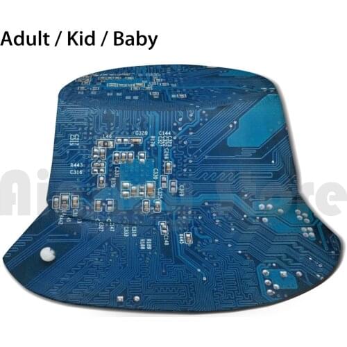 Electronic Circuit Board Sun Hat Foldable UV Protection Blue Board Chip Circuit Closeup Component Computer Conductor