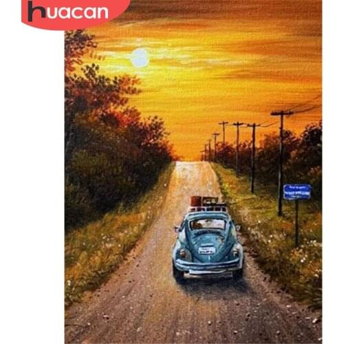 HUACAN 5D Diamond Painting Sunset Full Square Round Craft Kit Diamond Embroidery Landscape Car Art Rhinestone Home Decoration