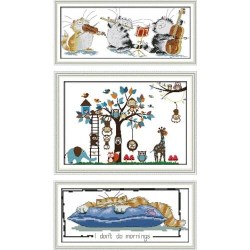 Joy sunday Little lazy cat dmc cross-stitch patterns diy embroidery stitch for needlework kit count cross stitch printed canvas
