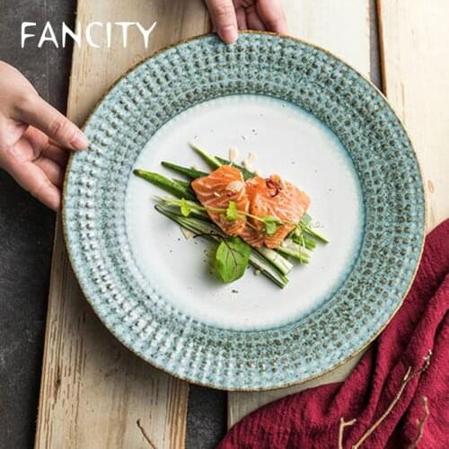 FANCITY Fresh Mori Girl Embossed Ceramic Tableware Household Dinner Plate Steak Plate Dim Sum Plate Pasta Plate Flat Plate Dish