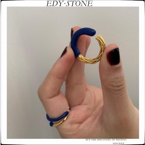 EDY New Trend Ring Punk Personality Blue Dripping Metal Stitching Ear clip Rings Dual purpose For Women Girls Party Jewelry