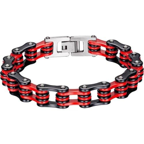 Punk red black Bicycle chain bracelets for men 2020 stainless steel snap button jewellery motorcycle sport accessories wholesale