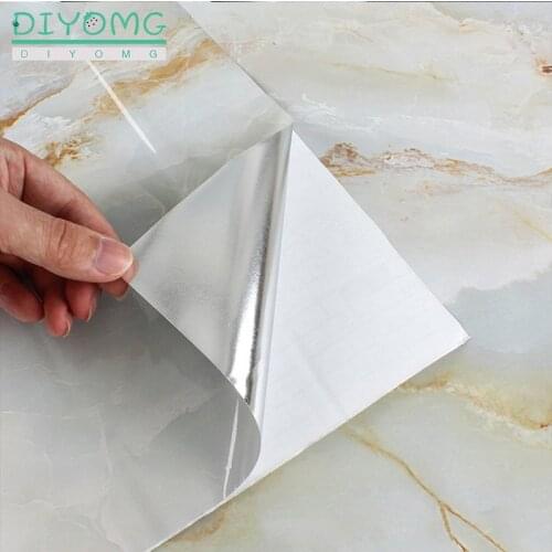 Kitchen Oil-proof Marble Stickers PVC Waterproof Self-adhesive Aluminum Foil Wallpaper Bathroom Desk Cabinet Contact Paper Vinyl