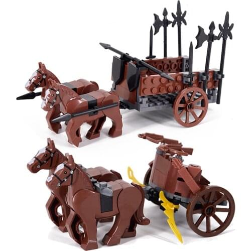 MOC Small Building Block Medieval Catapult Soldier Carriage Chariot Building Blocks Bricks Educational Toys for Children