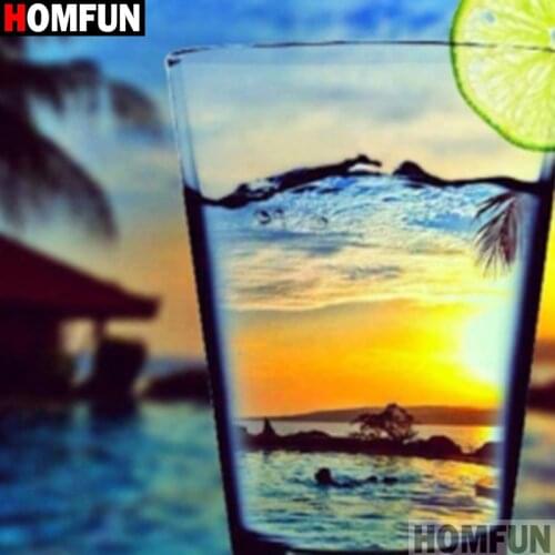 HOMFUN Full Square/Round Drill 5D DIY Diamond Painting "Cup sunset scenery" 3D Embroidery Cross Stitch 5D Home Decor Gift A17574