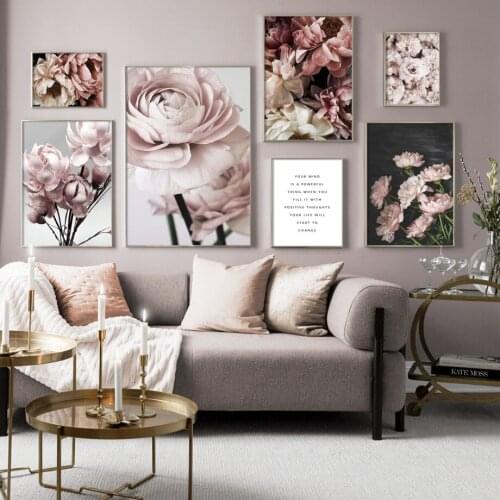 Wall Art Canvas Painting Pink Rose Flowers Plant Landscape Nordic Posters And Prints Wall Pictures For Living Room Home Decor
