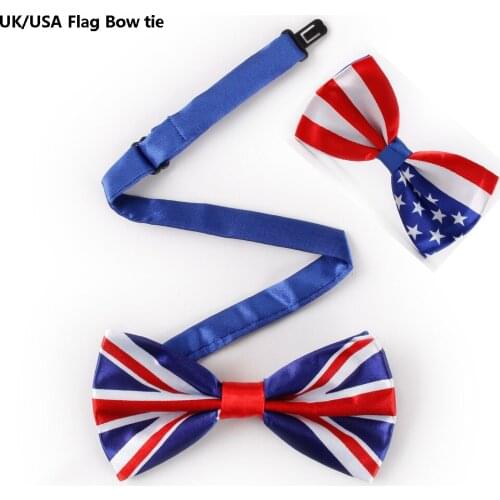 VEEKTIE New Novelty Bowtie Mens Suit Fashion Print UK/USA American Flag Big Bow ties for men Red White Stars-and-Stripes