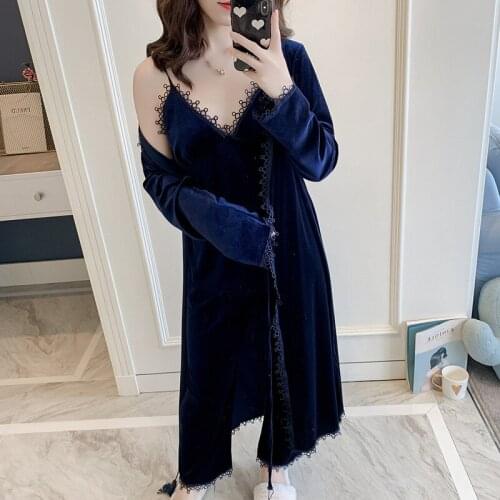 New autumn winter pajamas womens South Korean velvet pajamas 4-piece extended Pajama household suit