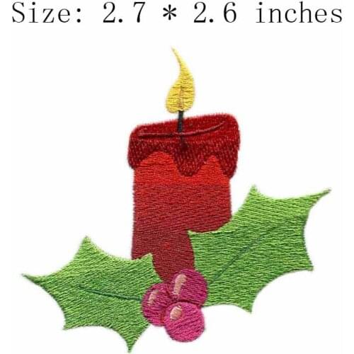 Candles and leaves 2.7" wide embroidery patch for happy new year/Christmas patch/jersey patch