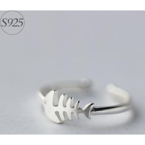 Real. Sterling Silver JEWELRY Adjustable Fish bone Ring Openable Solid. 925silver GTLJ759