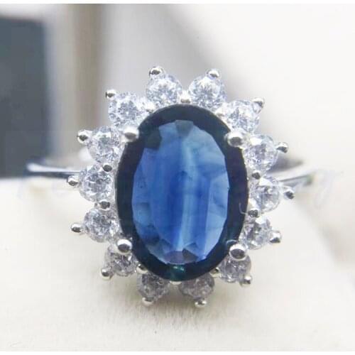 Sappire ring Free shipping Natural real sapphire 925 sterling silver Fine jewelry 7*9mm 2.2ct gemstone #B18060206
