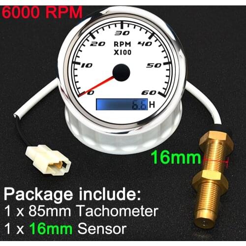 85mm Tachometer + Sensor Marine Car Tacho Meter with LCD Hourmeter 3000/4000/6000/7000/8000 RPM Gauge fit for Diesel & Gasoline