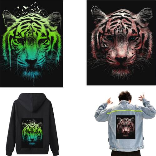 Cool Tiger Patches Iron On Clothes Heat Transfer DIY Applique T-Shirt Jacket Patches Animal Thermal Sticker Strips On Clothes