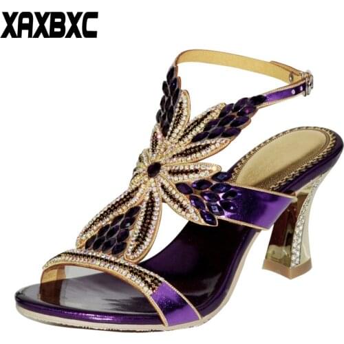 XAXBXC 2018 New Summer Flower Rhinestone Gladiator Sandals Crystal High Heels Women Bridesmaid Sandalias Wedding Party Shoes