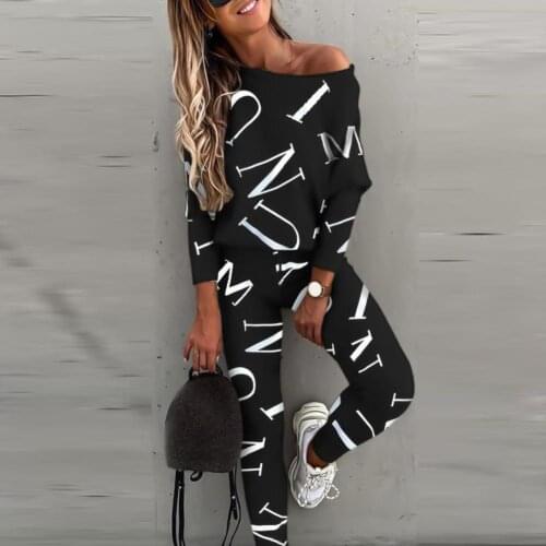 Outfit Letters Print Long Sleeve Top Spring Women Blouse Pants Tracksuit for Female Womens Sets
