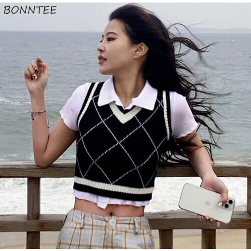 Sweater Vest Women Patchwork Summer Streetwear Stylish Slim Knitted All-match Korean Version Feminino Knitwear Clothes Prevalent