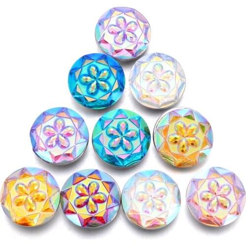 10pcs/lot New Snap Button Jewelry Mixed Colourful Flower Ginger Snaps Resin 18mm Snap Buttons fit Snap Bracelet Bangles
