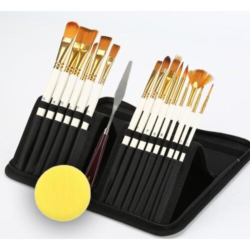 15Pcs Nylon Hair Watercolor Paint Brush Pen Set Wooden Handle brushes for acrylic painting tools with Scraper Scrubbing
