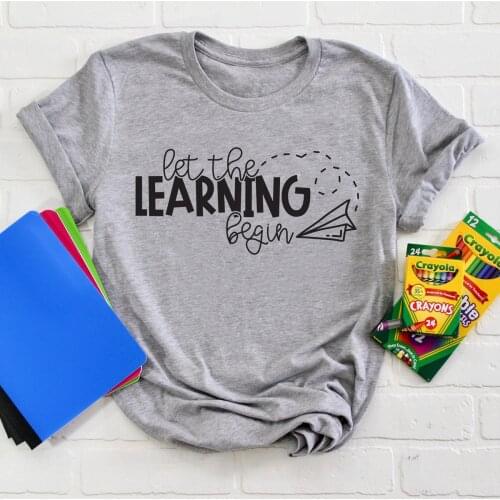 2020 Back to School T-Shirt Funny Teacher Shirt Let The Learning Begin Quote Shirts Cute First Day of School Tees