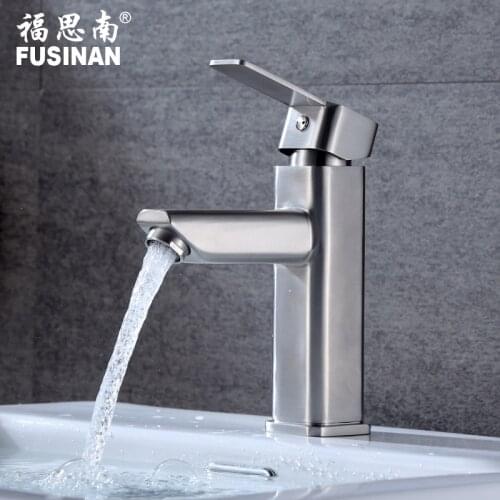 304 brushed stainless steel four-sided basin single hole faucet bathroom wash basin hot and cold mixed water bathroom